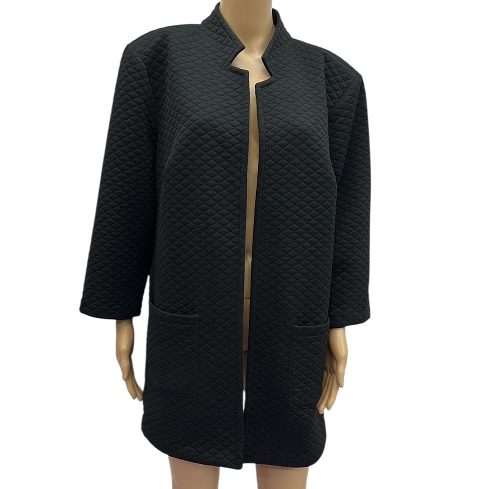 Nycc Black Quilted Knit Open Front Not Lined Pocket Jacket Womens Plus Size 1X